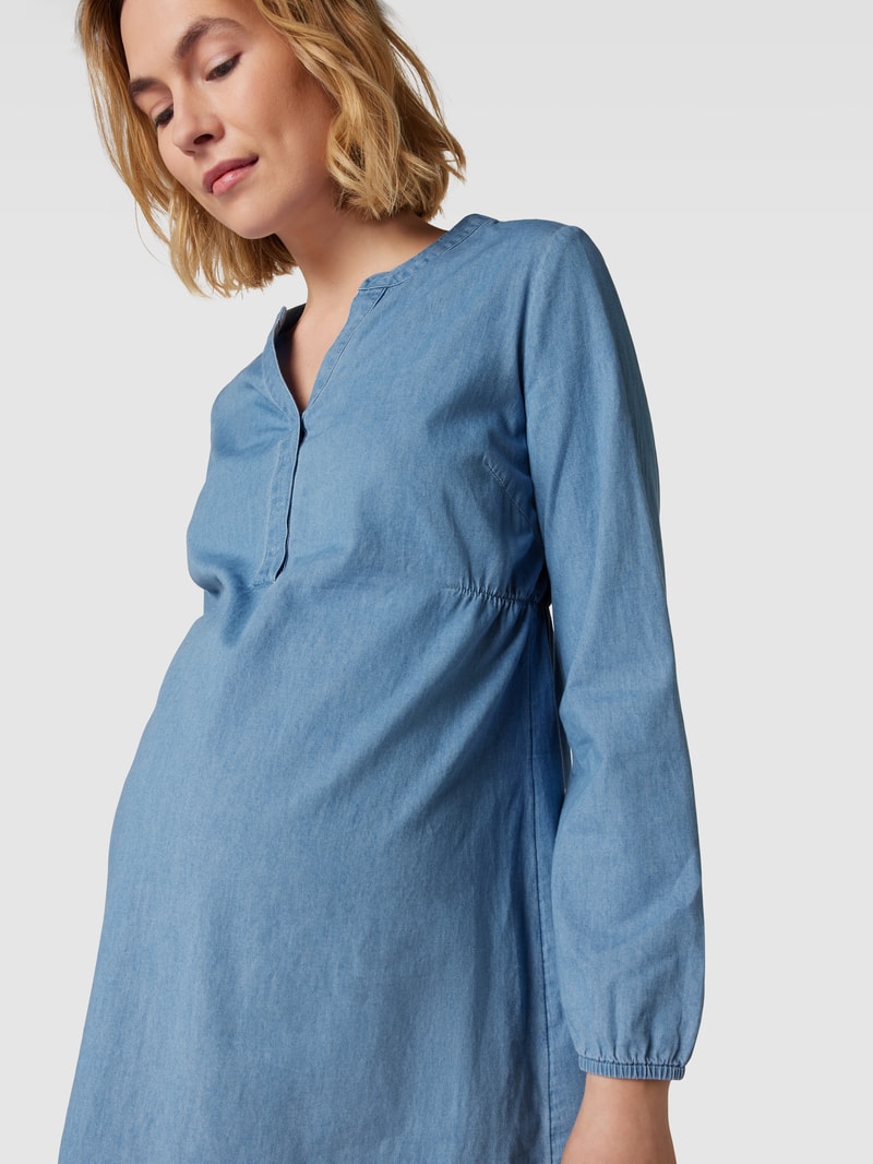 Umstands-Bluse aus Baumwolle mit Tunikakragen Modell 'Lia' in jeans