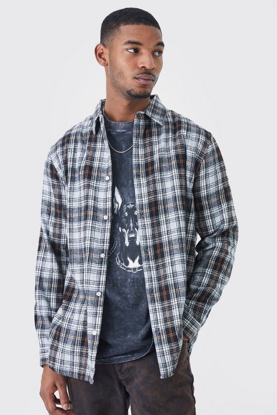 Tall langärmliges kariertes Overshirt