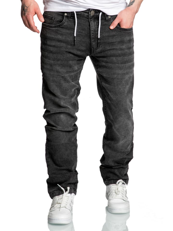 Amaci&Sons Sweathose im Denim Look COPPELL in Schwarz günstig kaufen