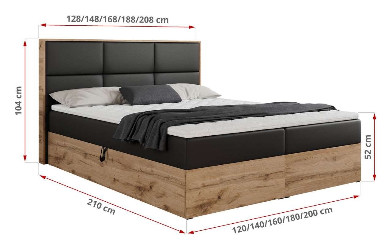 MKS MÖBEL Boxspringbett ALBERO 2, Doppelbett, mit Eiche Holzrahmen, Multipocket-Matratze, mit Kopfstütze