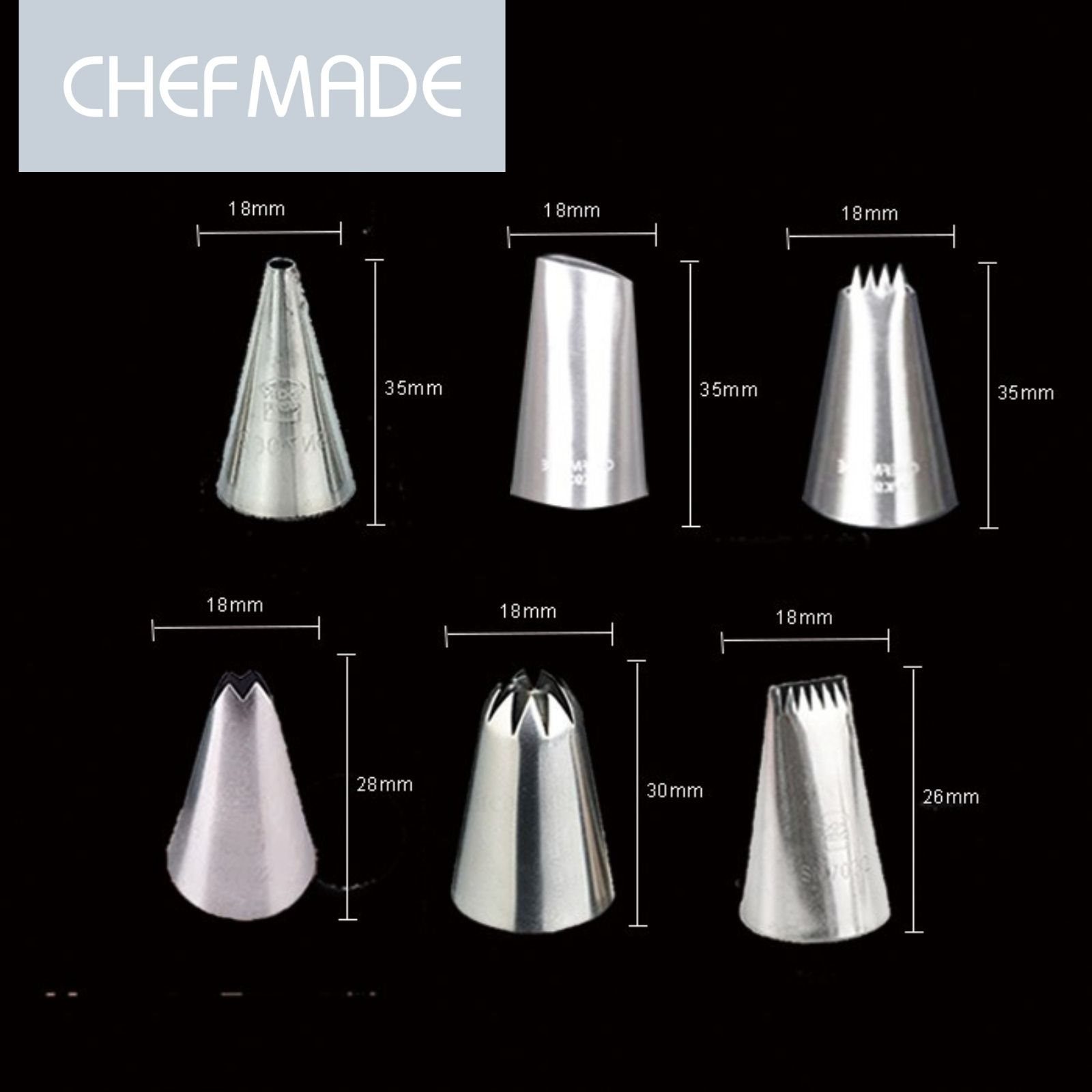 Chefmade Spritzbeutel Mehrwegspritzbeutel 15tlg Set Set zum Backen (CHEFMADE, 17 tlg Spritztüllen und Spritzbeutel Set zum Backen, Modellierwerkzeug, Torten modellieren, Torten dekorieren, Mini Teigschaber, Backzubehör, Backhelfer, Backwerkzeug, Prem