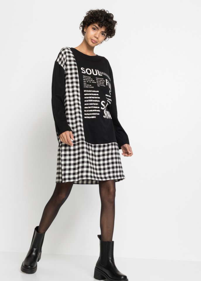 Shirtkleid mit Webeinsatz