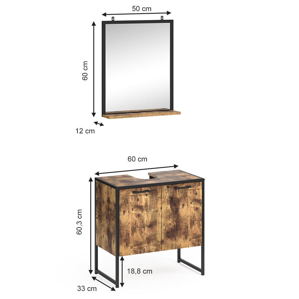 Vicco Badmöbel-Set Loft-Badezimmerset FYRK Vintage Set 5, (2-er Set, 2-St., 2-er Set)