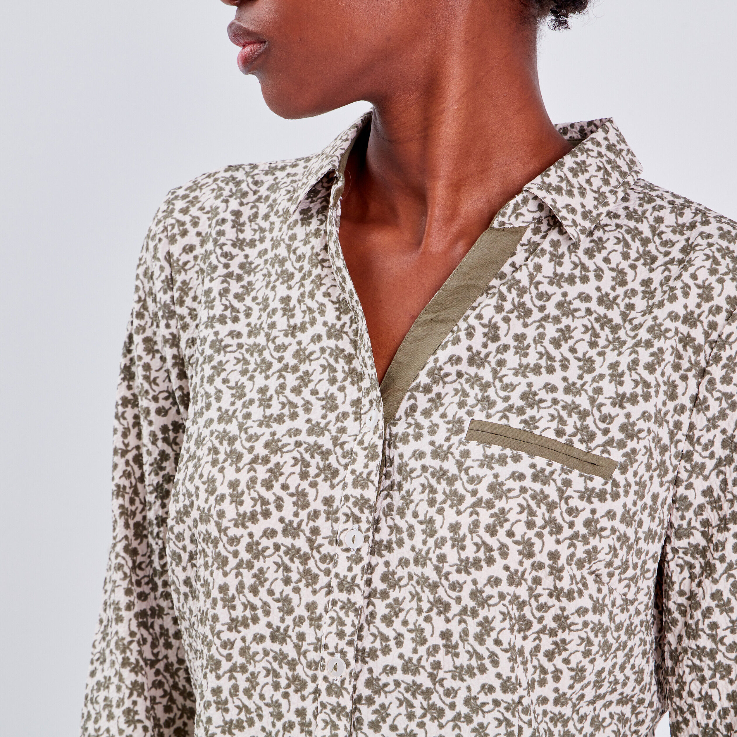 Blouse manches 3/4 vert kaki femme | Cache Cache