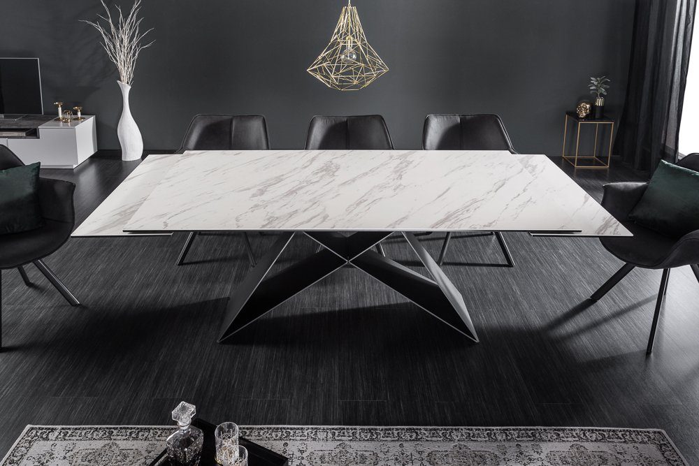riess-ambiente Esstisch PROMETHEUS 180-220-260cm weiß-grau / dunkelgrau · bis 12 Personen (Einzelartikel, 1-St), Keramik · Glas · Metall · ausziehbar · Marmor-Design · Industrial