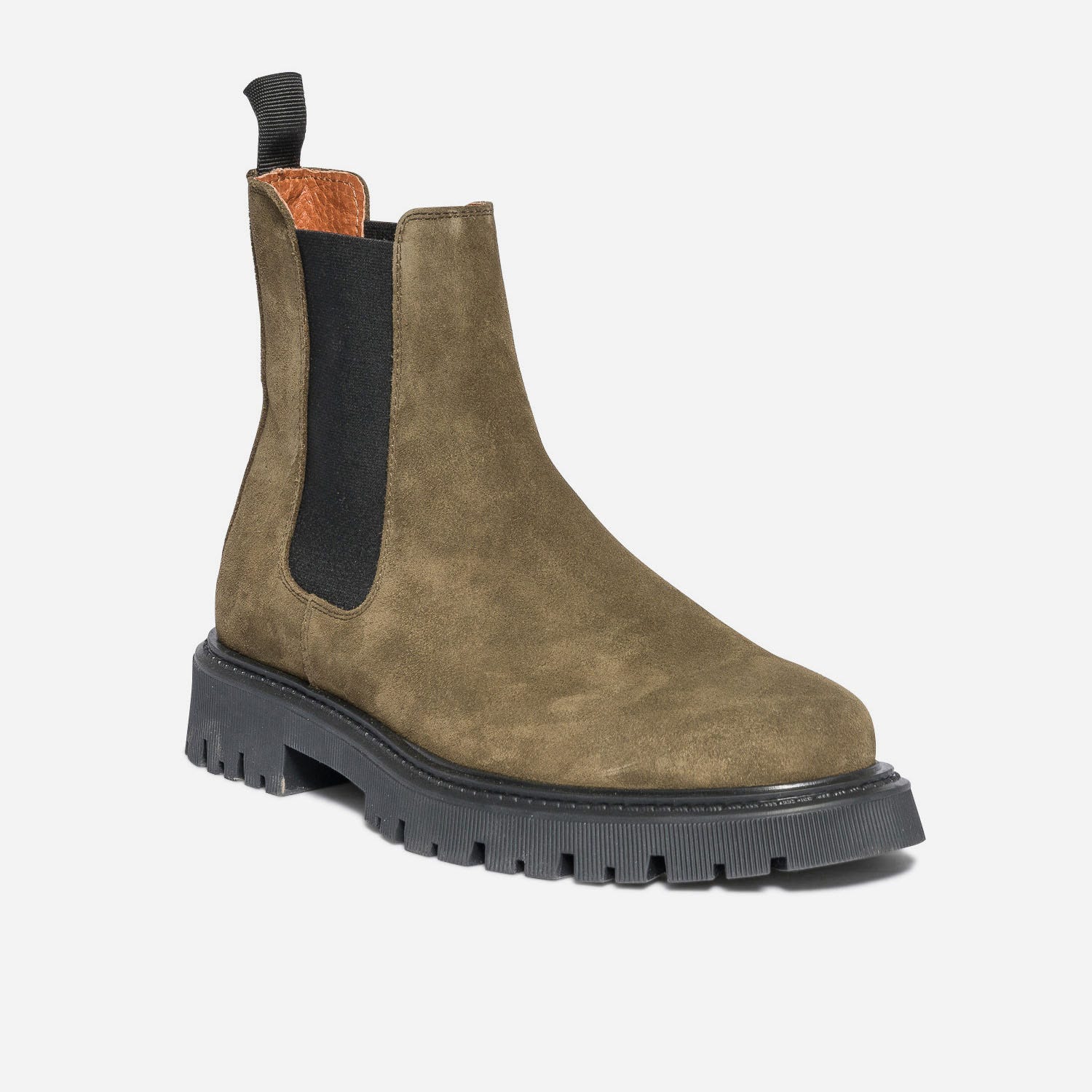 Chelsea boots kaki en cuir velours à semelle crantée