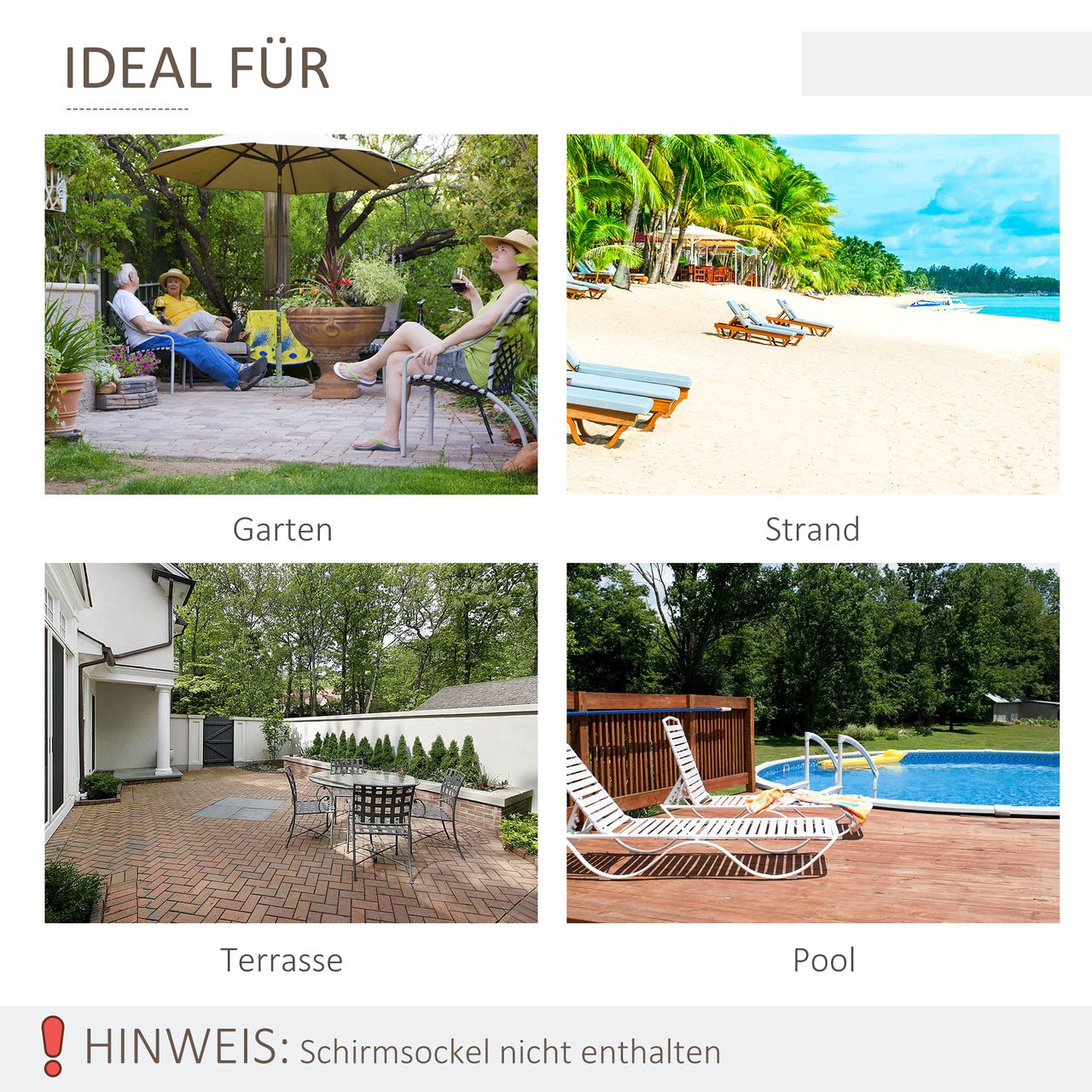 Outsunny Sonnenschirm Terrassenschirm Gestell Stahl im Freien Grüner Streifen