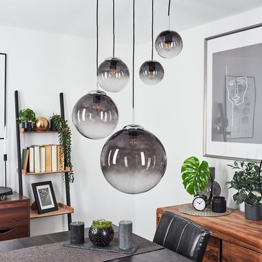 hofstein Hängeleuchte Arola runde Hängelampe aus Metall in chrom, ohne Leuchtmittel, mit Schirm Rauchglas, E27