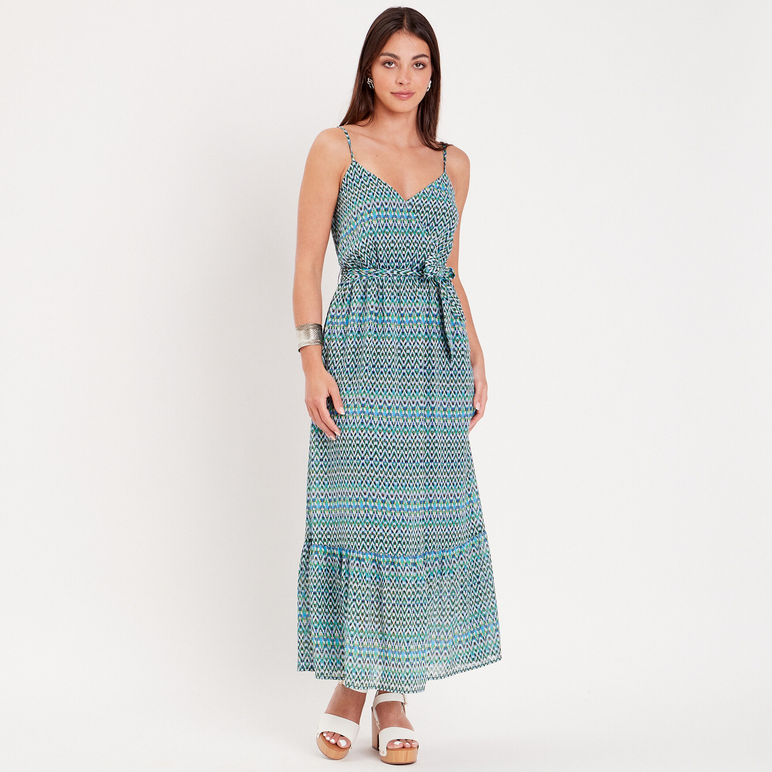 Robe longue évasée bleu femme | Cache Cache