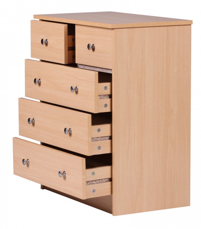 Wohnling Kommode Buche 60 x 70 x 35 cm Sideboard Anrichte mit 5 Schubladen