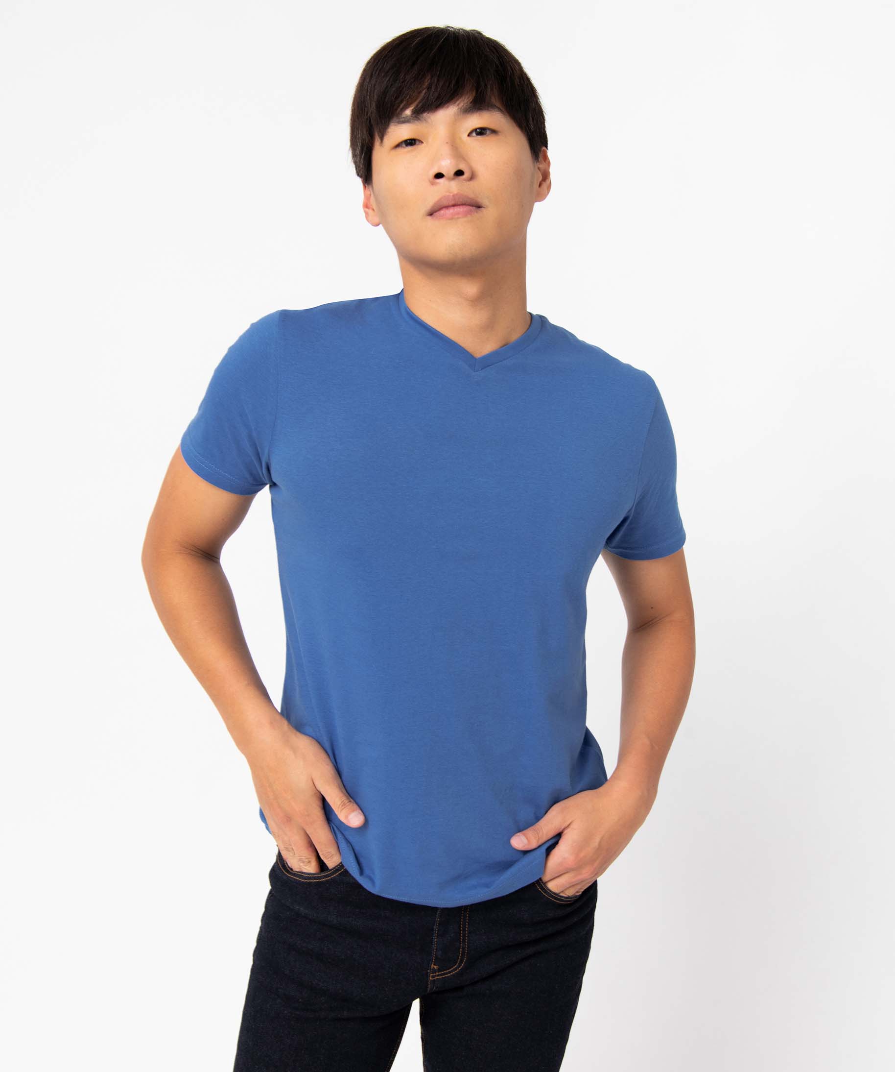 Tee-shirt homme à manches courtes et col V bleu | GEMO