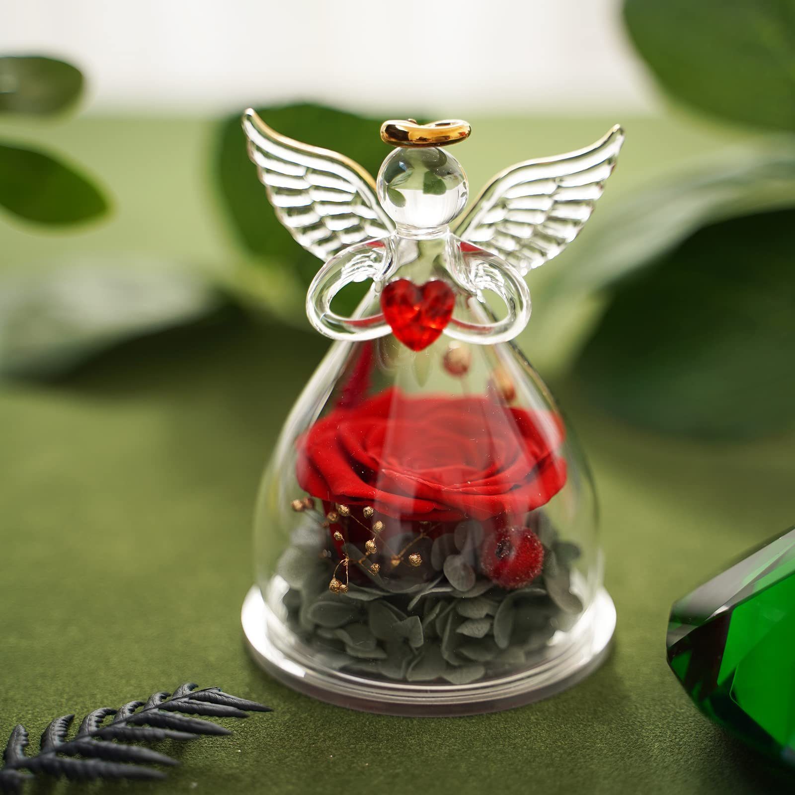 Kunstblume Ewige Rose Engel Geschenke, Forever Rose im Glas Engel Figur, AKKEE, Rosen Geschenke zum Muttertag, Valentinstag für Sie Mama Oma
