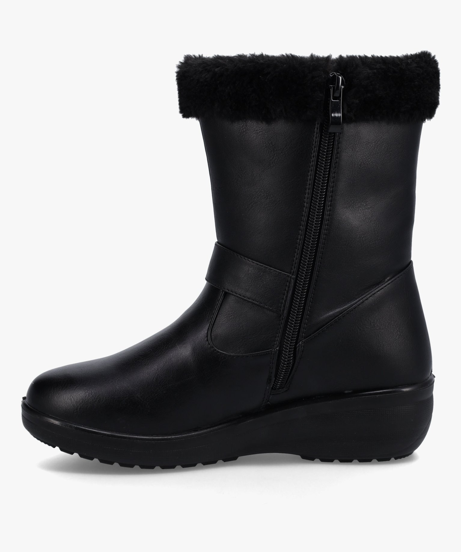 Boots fourrées femme confort unies à talon compensé noir | GEMO