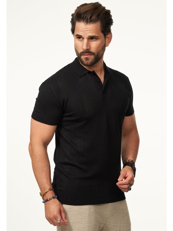 SOULSTAR Poloshirt - mit Knopfleiste Kurzarm Strick Polo-Hemd T-Shirt in Black günstig kaufen