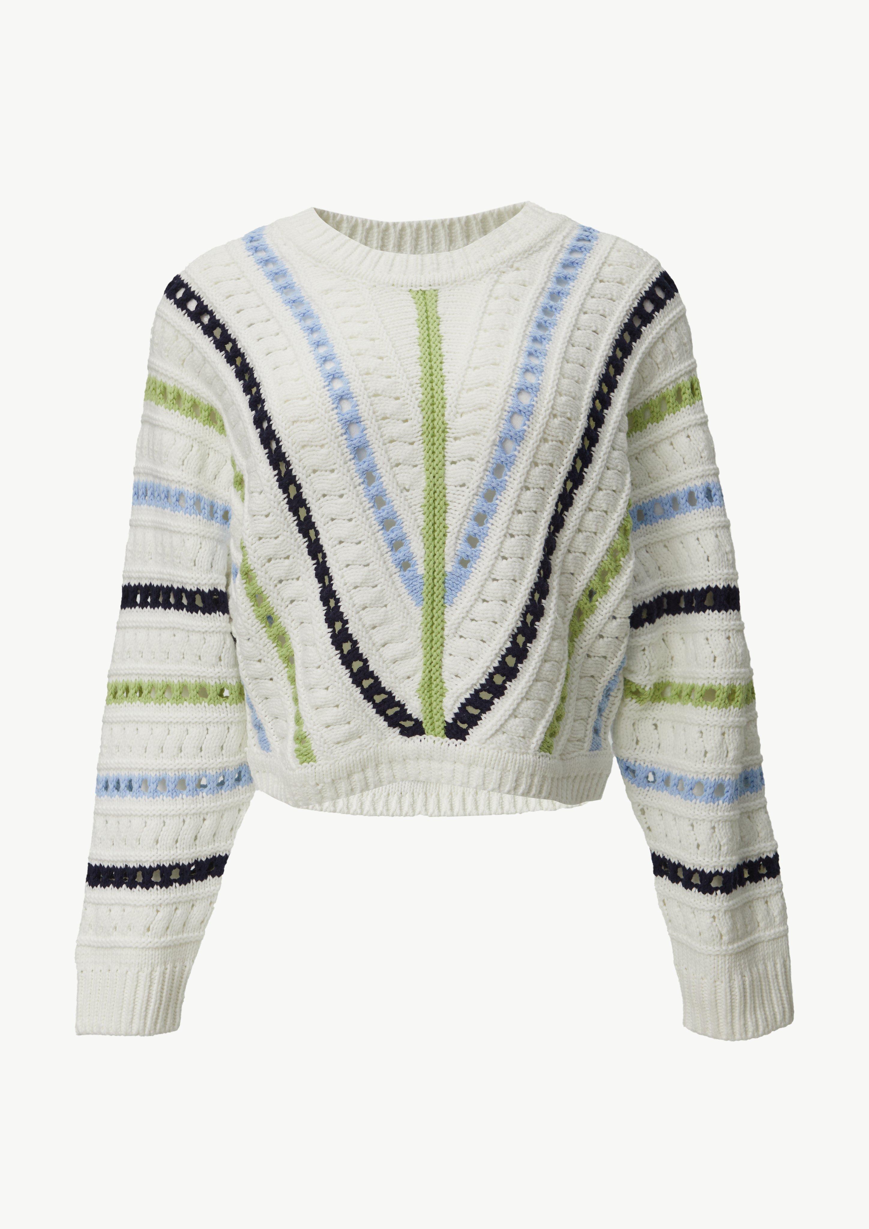 Cropped Strickpullover mit Ajourmuster - weiß