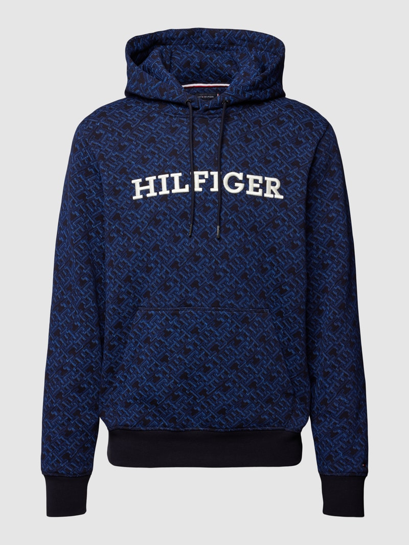 Hoodie mit Label-Stitching in marineblau