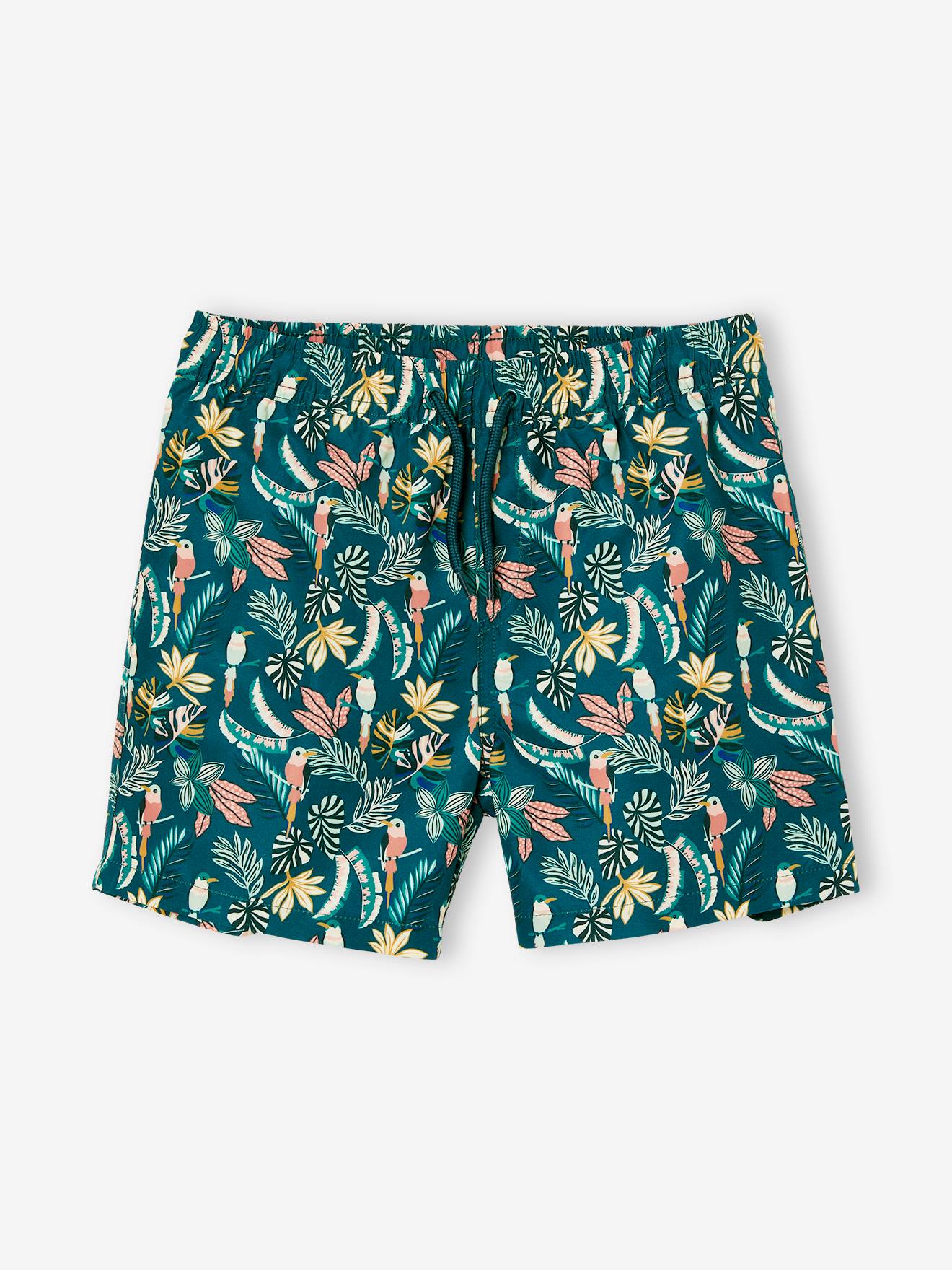 Vertbaudet Jungen Badeshorts, Capsule Collection JUNGLE Oeko-Tex - dunkelgrün bedruckt