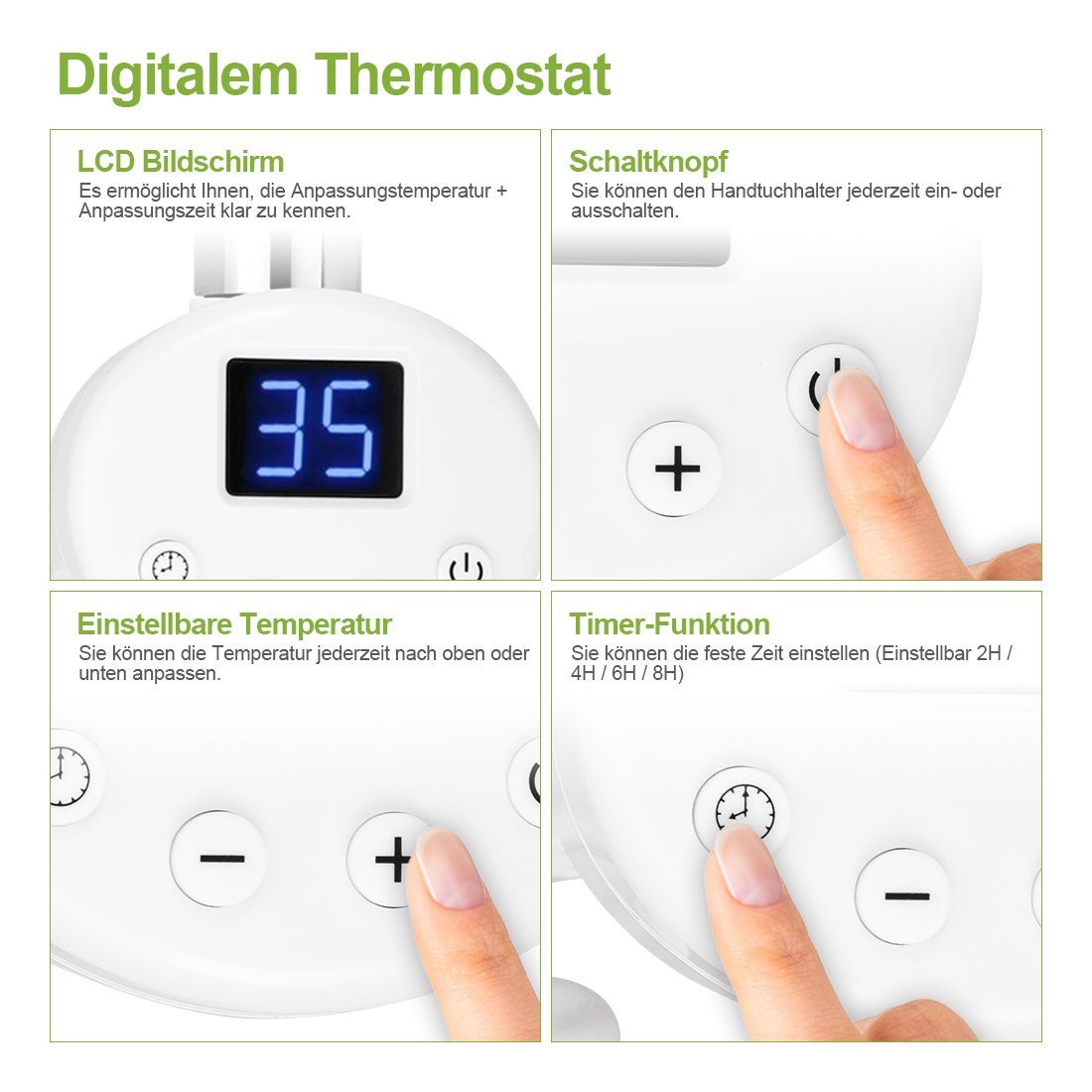 S'AFIELINA Elektrischer Badheizkörper Elektrisch Handtuchwärmer Heizkörper Gebogen Handtuchtrockner, inkl. Heizstab mit Thermostat,Seitenanschluss,Elektrisch betrieben