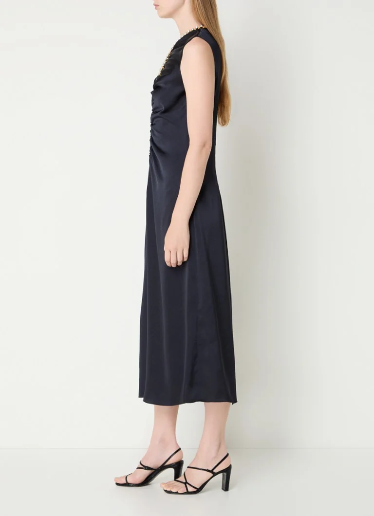 Sandro satin midi dress with rhinestones