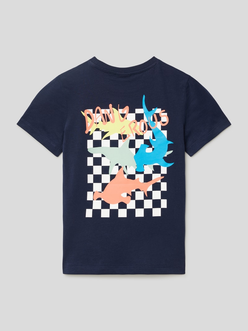 T-Shirt aus Baumwolle mit Statement-Print in marineblau