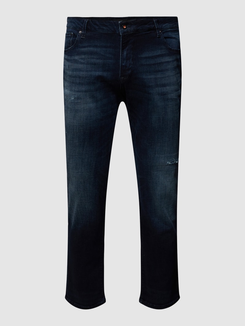 PLUS SIZE Jeans mit Label-Patch aus Leder Modell 'Glenn' in jeans