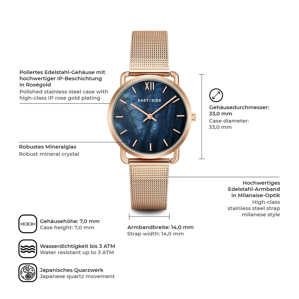 EASTSIDE Montre à quartz Pearl Moon en Or rose Acier inoxydable en Or rose Montre