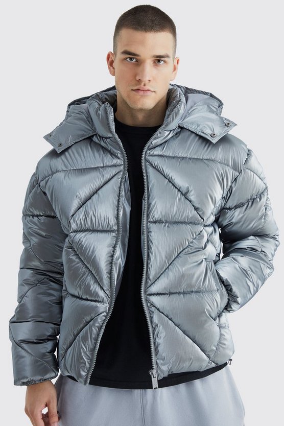 Tall kastige Metallic Steppjacke
