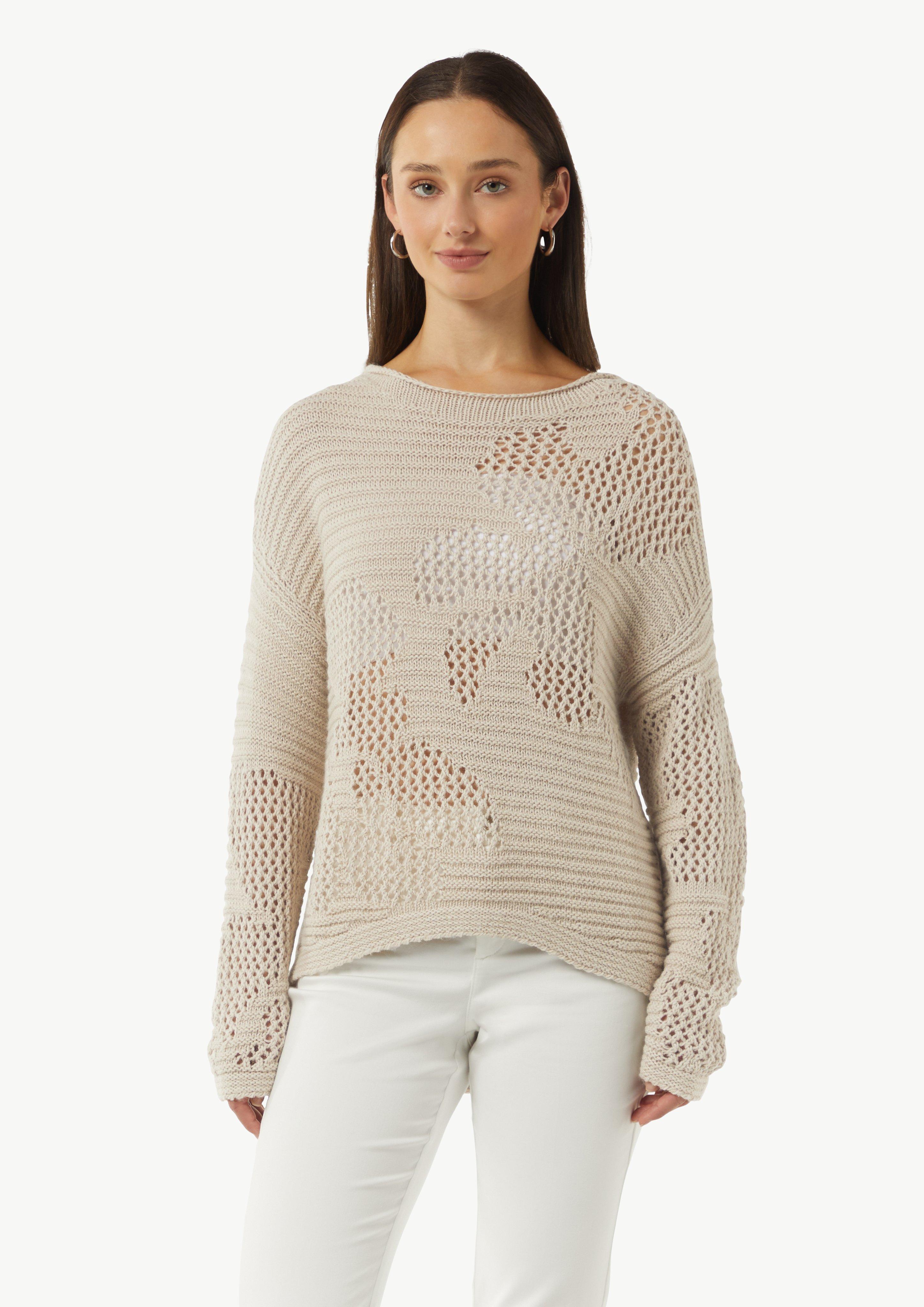 Strickpullover mit Ajourmuster - beige