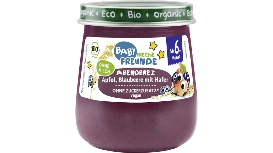 Freche Freunde Bio Gläschen Abendbrei Apfel, Blaubeere mit Hafer 120 g