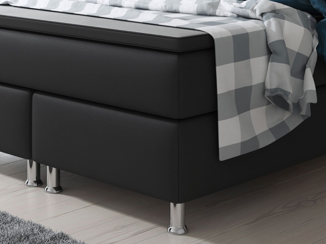 IHG Boxspringbett Miami 140x200 cm Kunstleder Schwarz