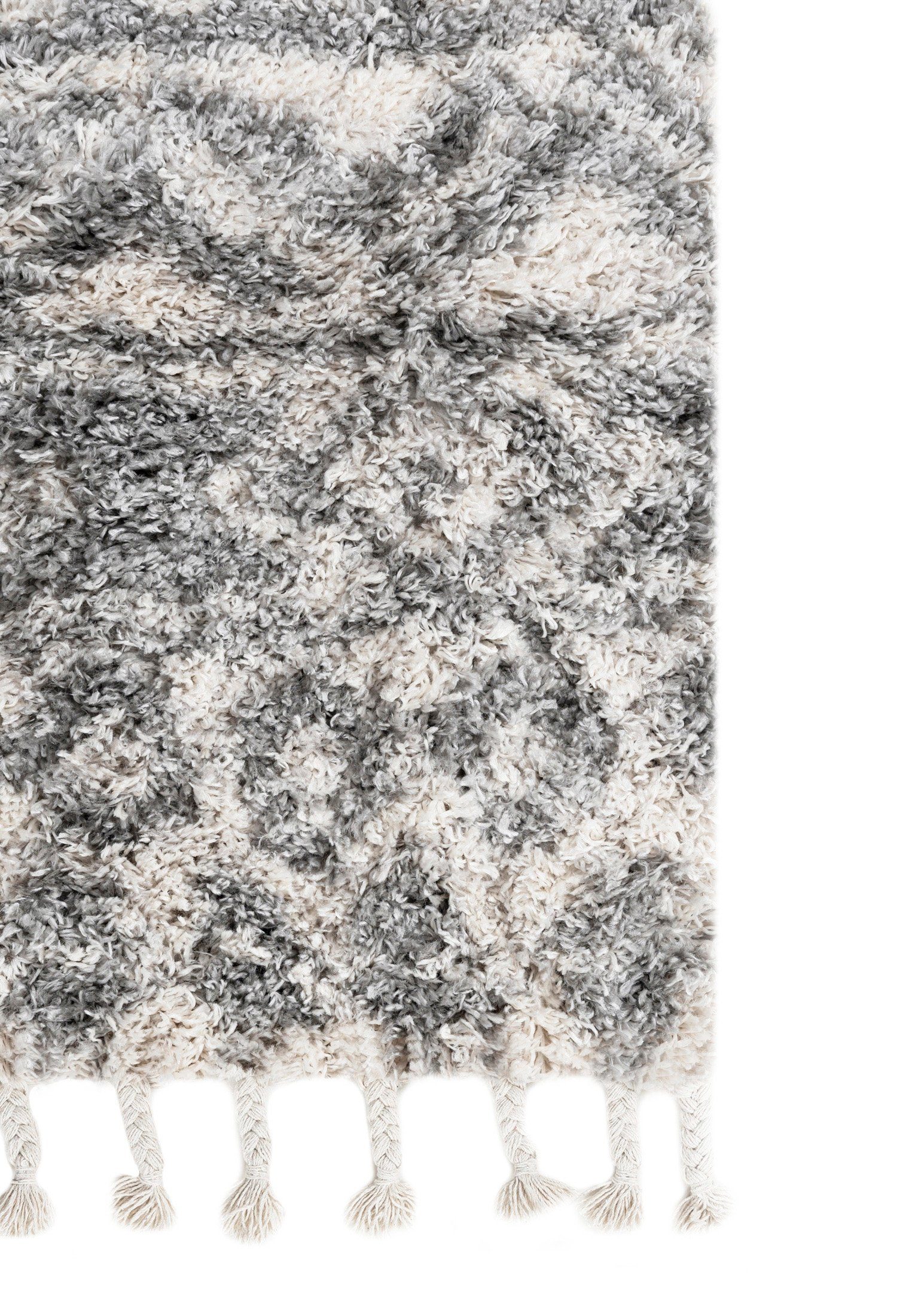 Hochflor-Teppich Hochflor Shaggy Teppich für Wohnzimmer - Höhe 35 mm Fransen Grau, Mazovia, 60 x 100 cm, Pflegeleicht, Boho - look, Langflor, Rechteckig, Weich