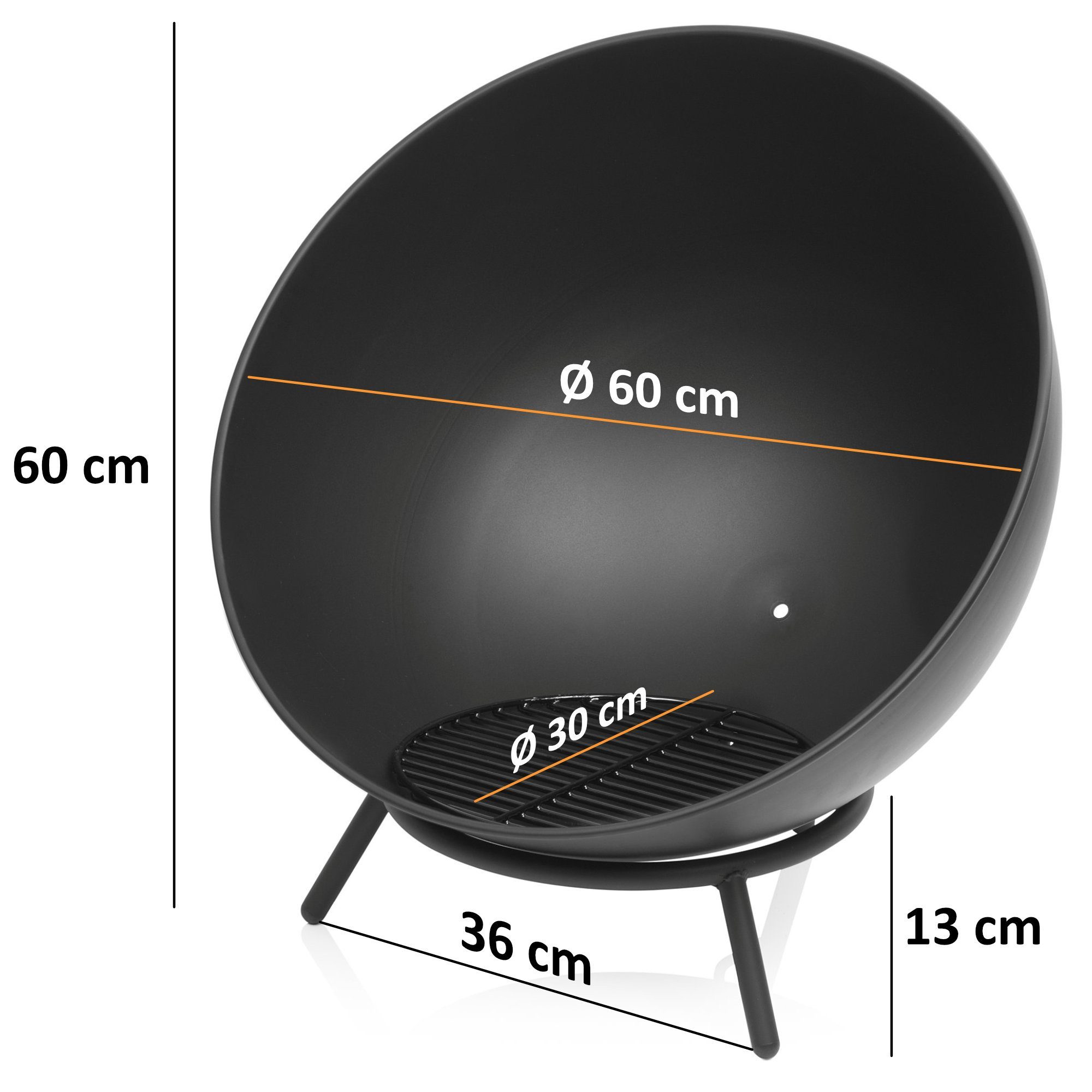BBQ-Toro Feuerschale Ø 60cm, Schwarz, Kippbare Outdoor Feuerstelle mit drei Beinen, 2in1