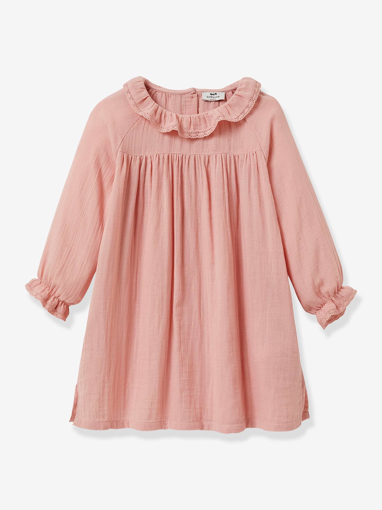 Chemise de nuit fille en gaze de coton CYRILLUS rose