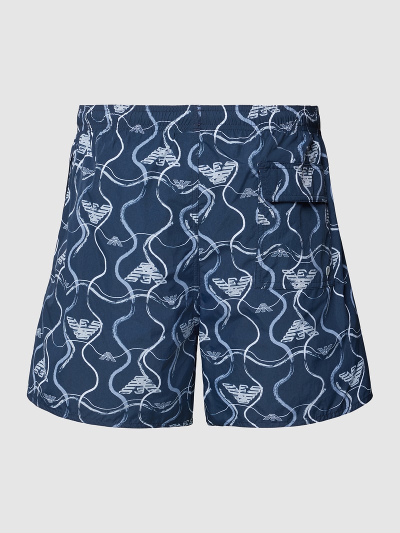 Badehose mit Label-Stitching Modell 'Grapic' in dunkelblau