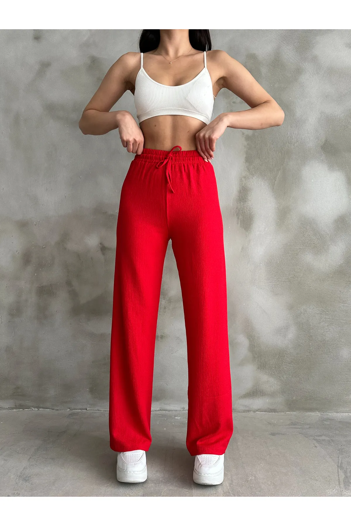 BEJNA  Rote Palazzo-Hose mit elastischem Bund für Damen