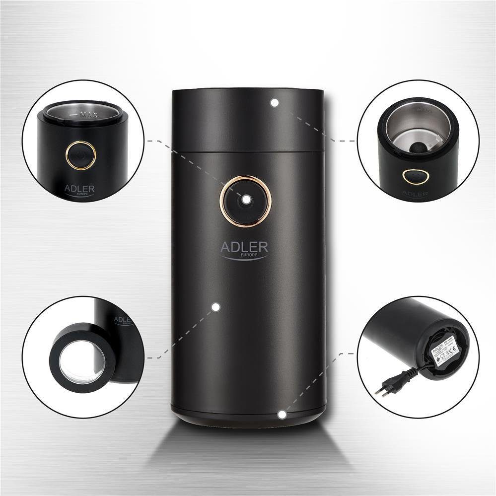 Adler Kaffeemühle AD4446bg, 150 W Elektrische Kaffeemühle 75 Gramm aus Edelstahl
