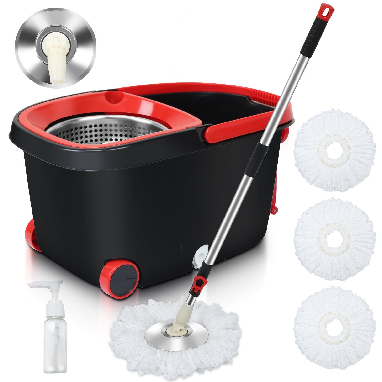 Gimisgu Wischmopp Wischmop set Bodenwischer Komplett Set Eimer Mit 3 Mikrofasermatte