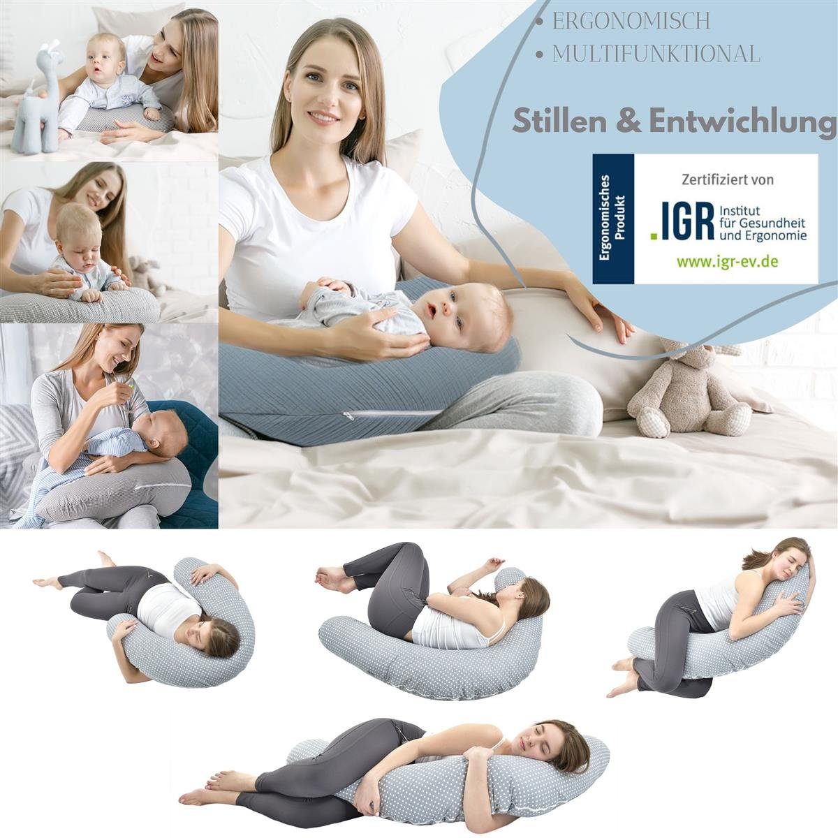 SEI Design Stillkissen Seitenschläferkissen Babynestchen Kuschelnest XXL, Schwangerschaftskissen mit Bezug, Bezug 100% Baumwolle