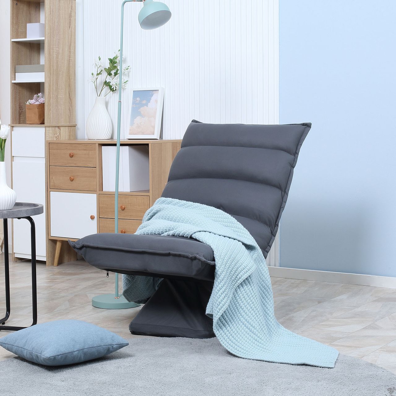 HOMCOM Bodensofa Bodenstuhl mit Sockel Relaxsessel Meditationsstuhl Dunkelgrau