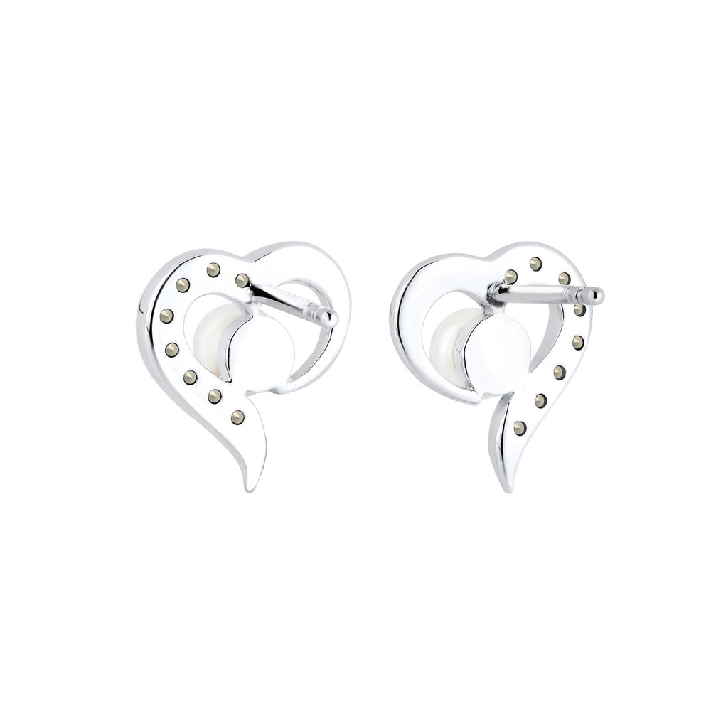 Elli Elli Boucles d'Oreilles Femme Perles d'Eau Douce en Forme de Coeur avec Cristaux  Boucles d'oreilles