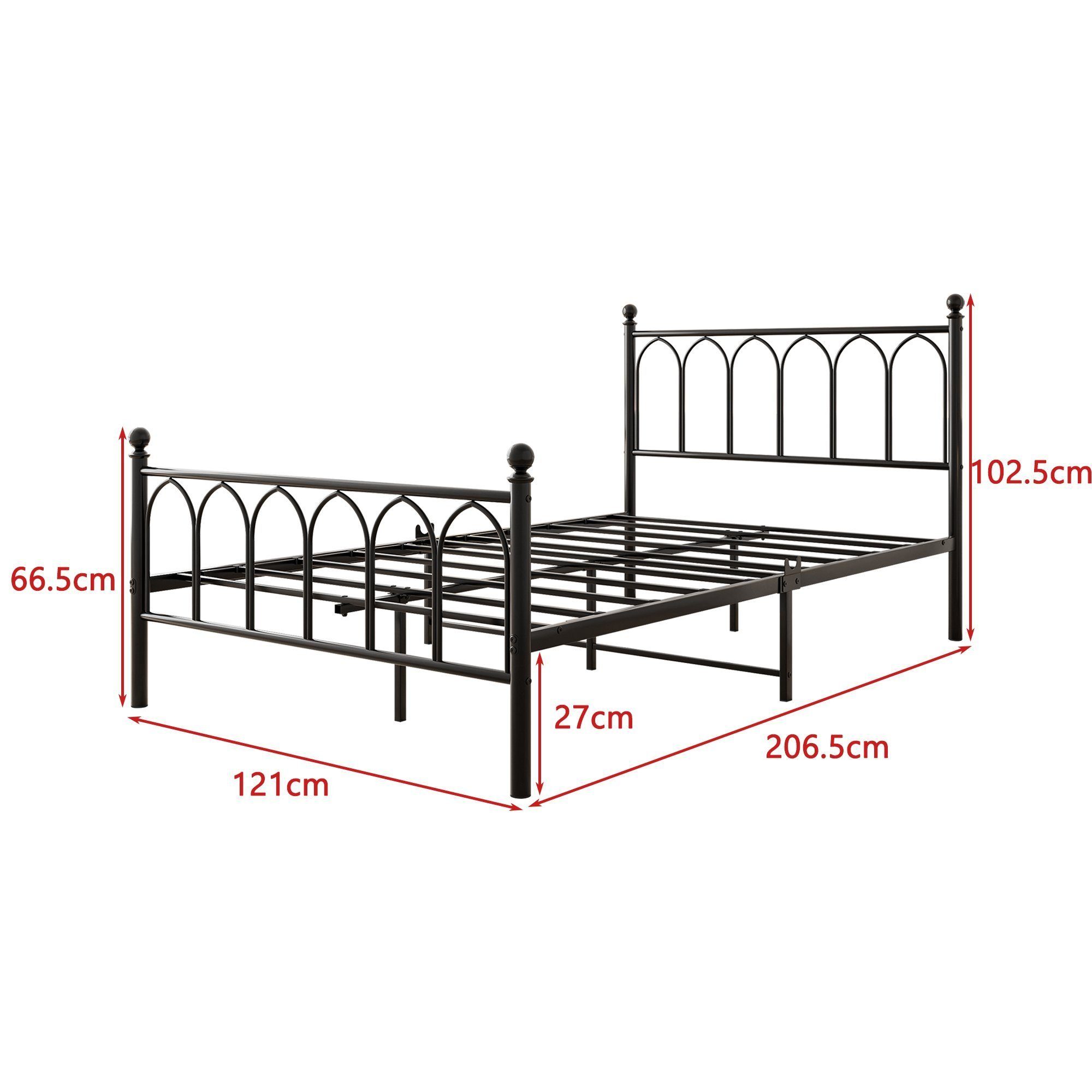 OKWISH Metallbett Einzelbett Jugendzimmer mit Lattenrost ohne Martatze, 120x200cm