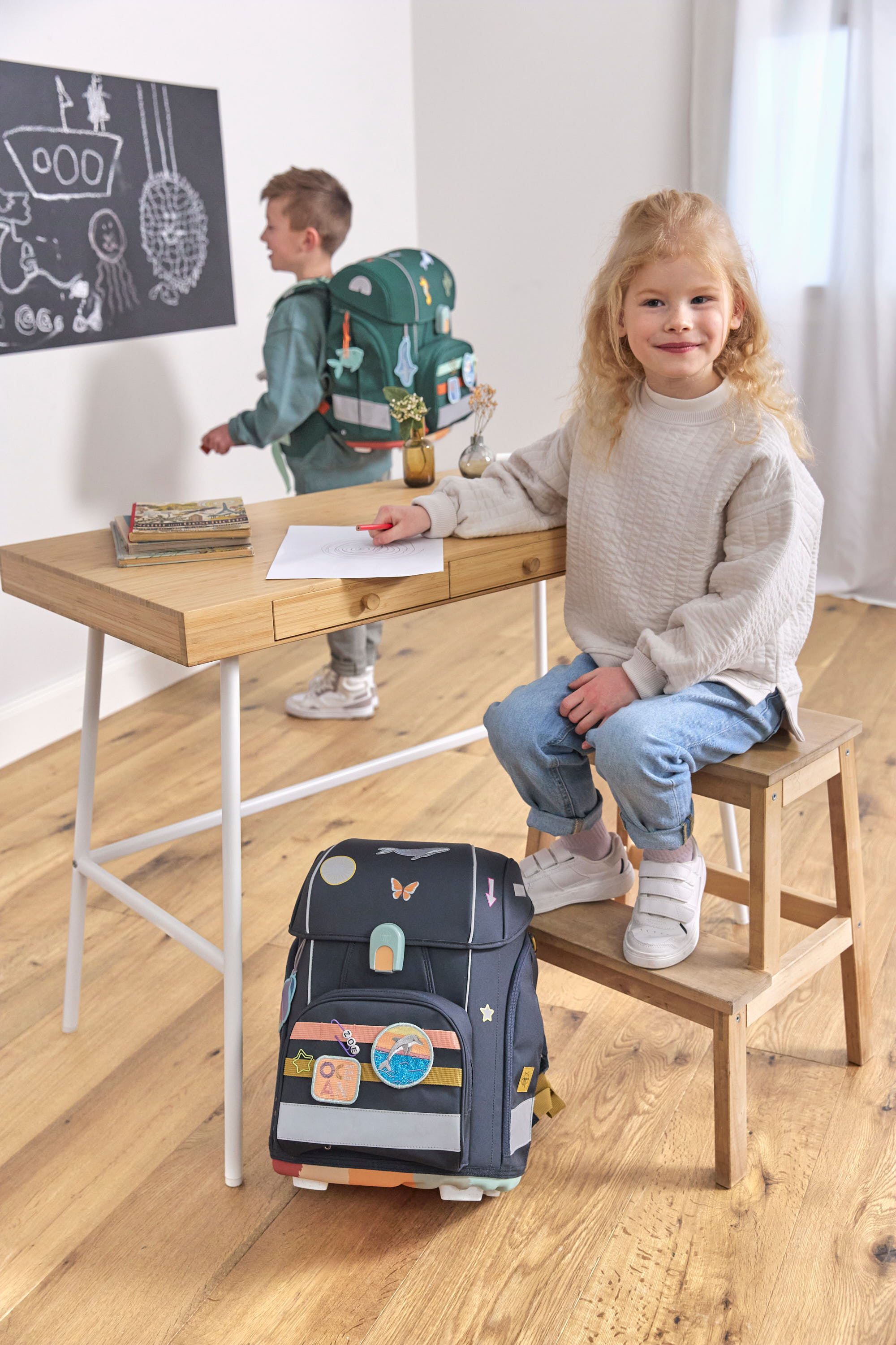 Schulranzen Set 7-teilig Boxy - Unique Ocean, Dunkelgrün