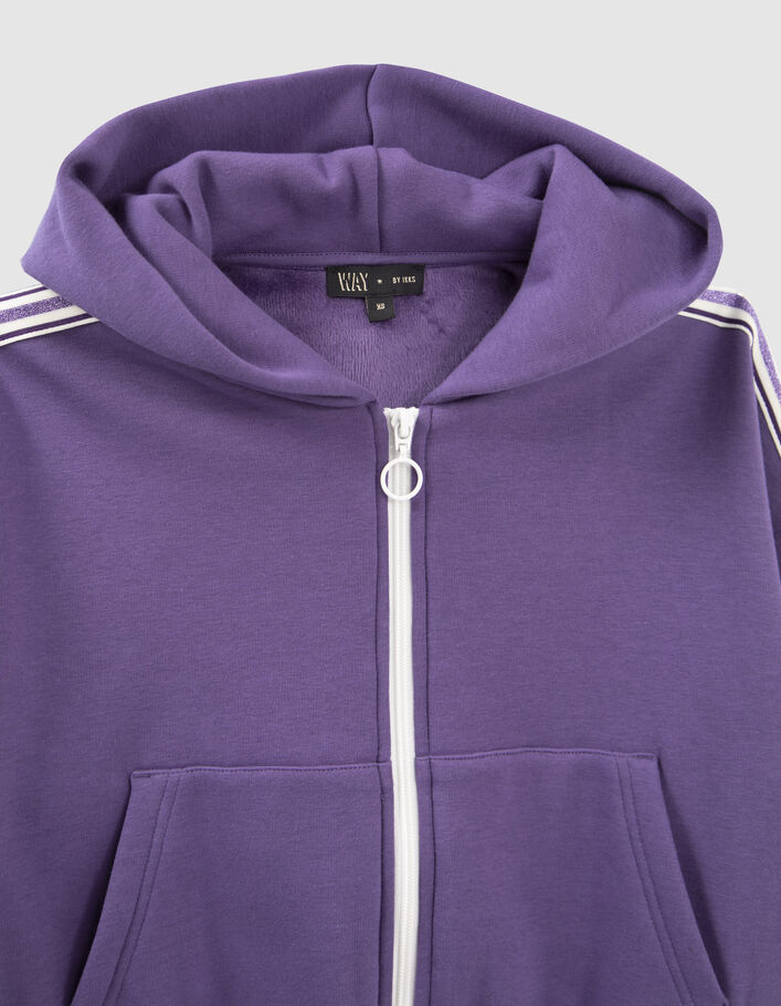 Cardigan violet zippé avec galons rayés fille