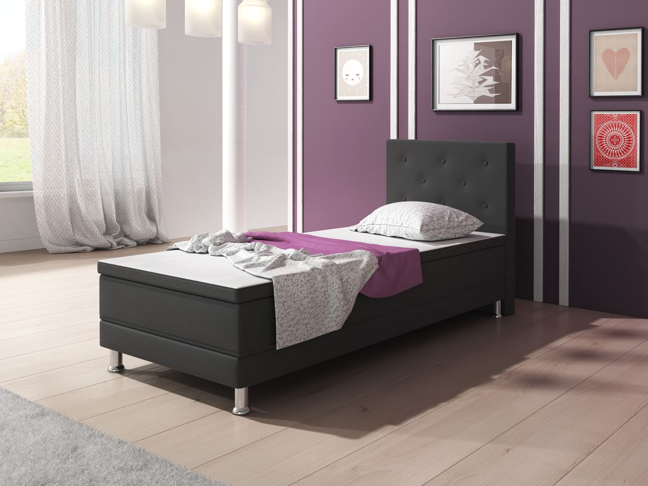 IHG Boxspringbett Esra 90x200 Webstoff Anthrazit