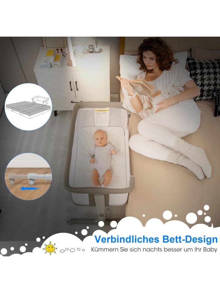 COSTWAY Beistellbett Babywippe mit Matratze 3 in 1 in Grau günstig kaufen onesize
