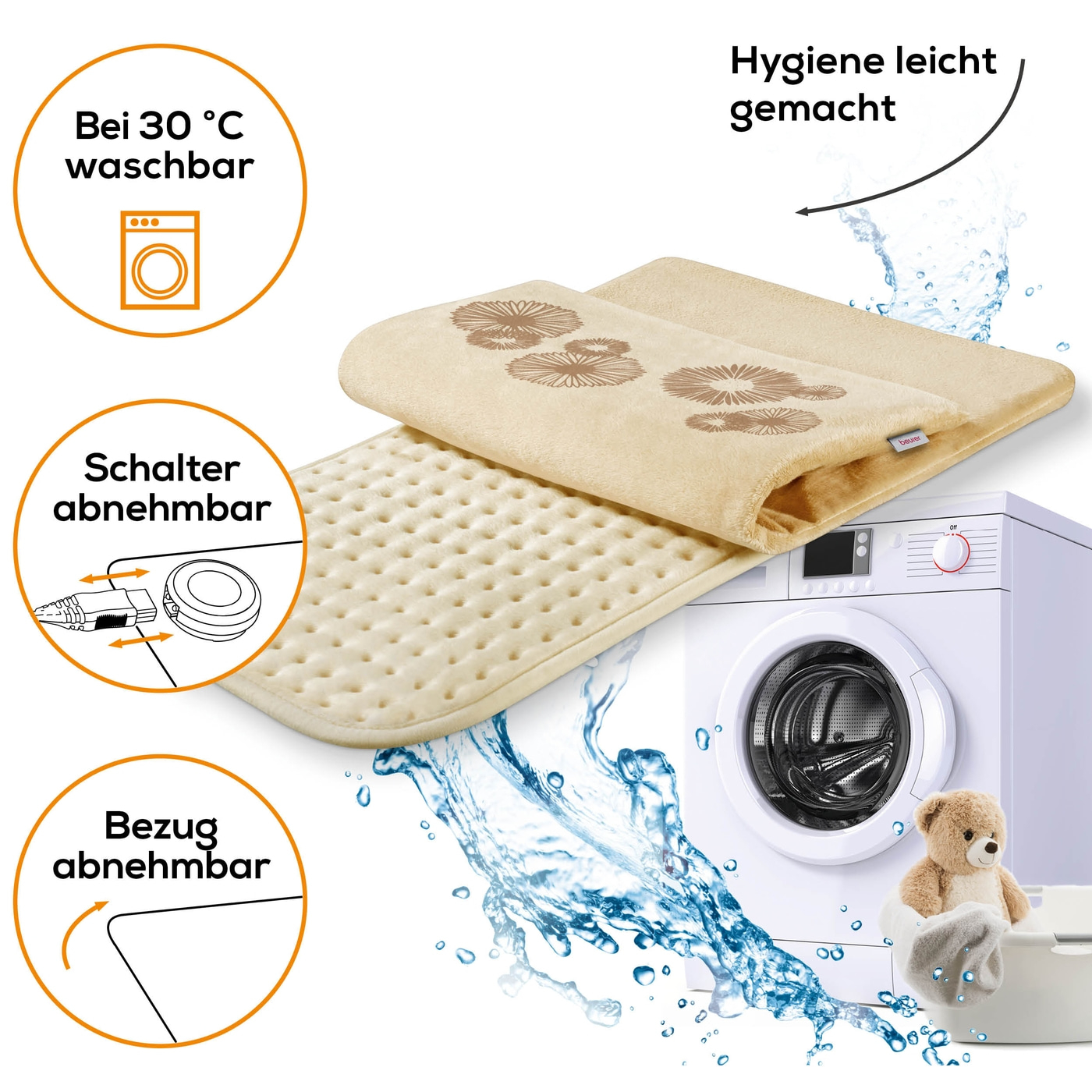 Beurer Heizkissen HK 45 Cosy-XXL Heizkissen mit abnehmbaren Flauschfaserbezug & 3 Wärmestufen