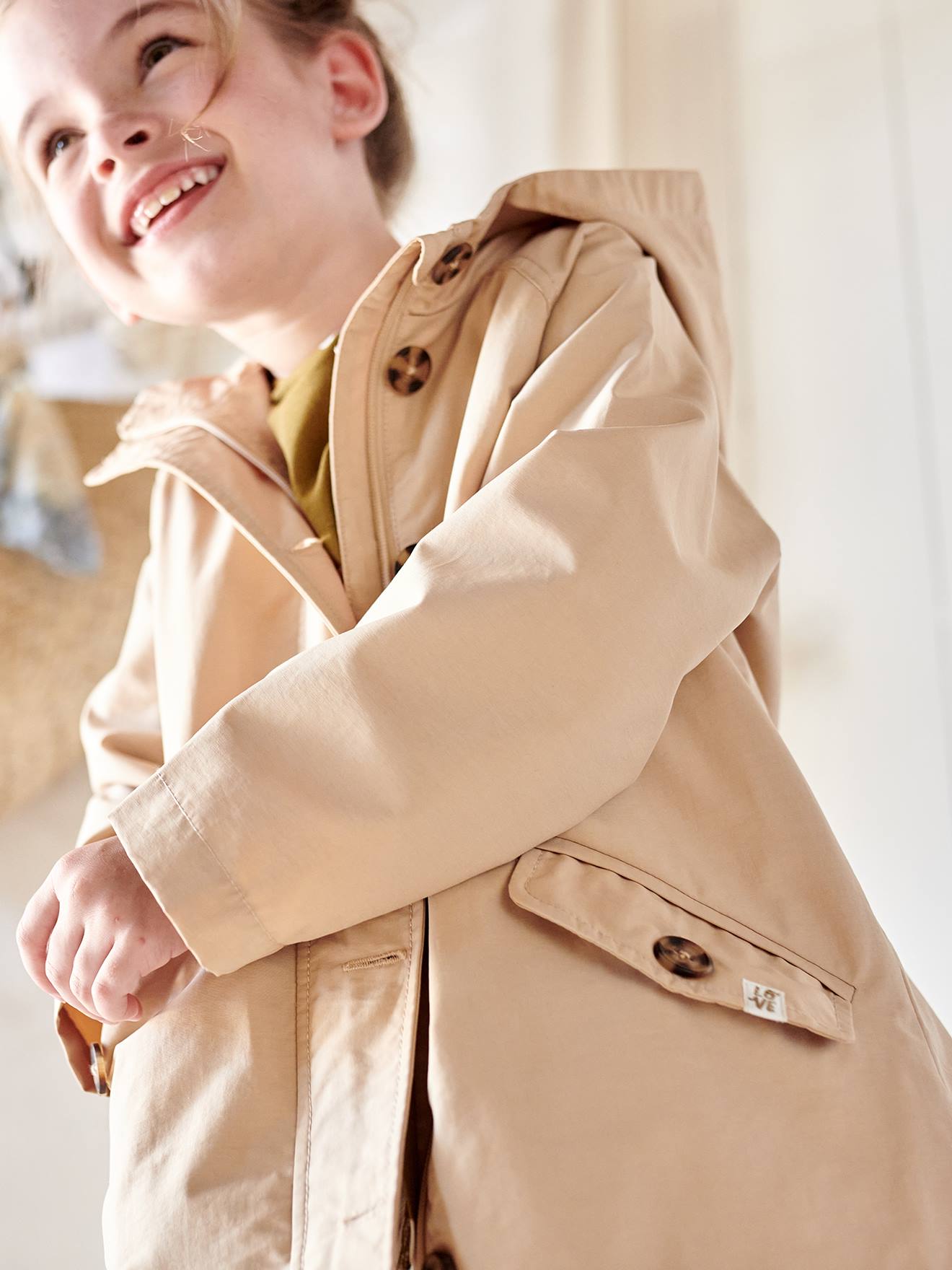 Trench à capuche mi-saison fille beige