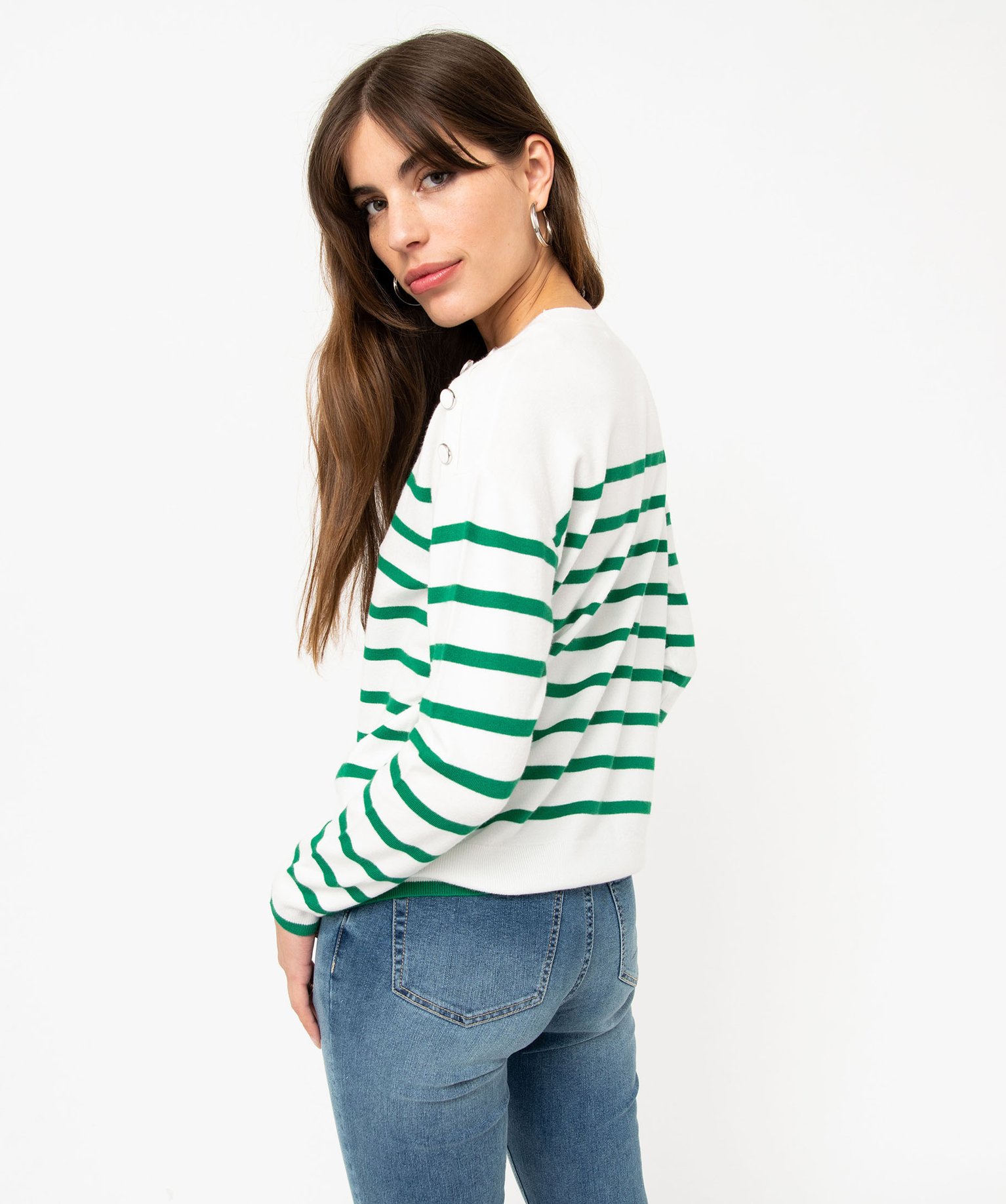 Pull rayé en maille fine avec col rond femme raye | GEMO