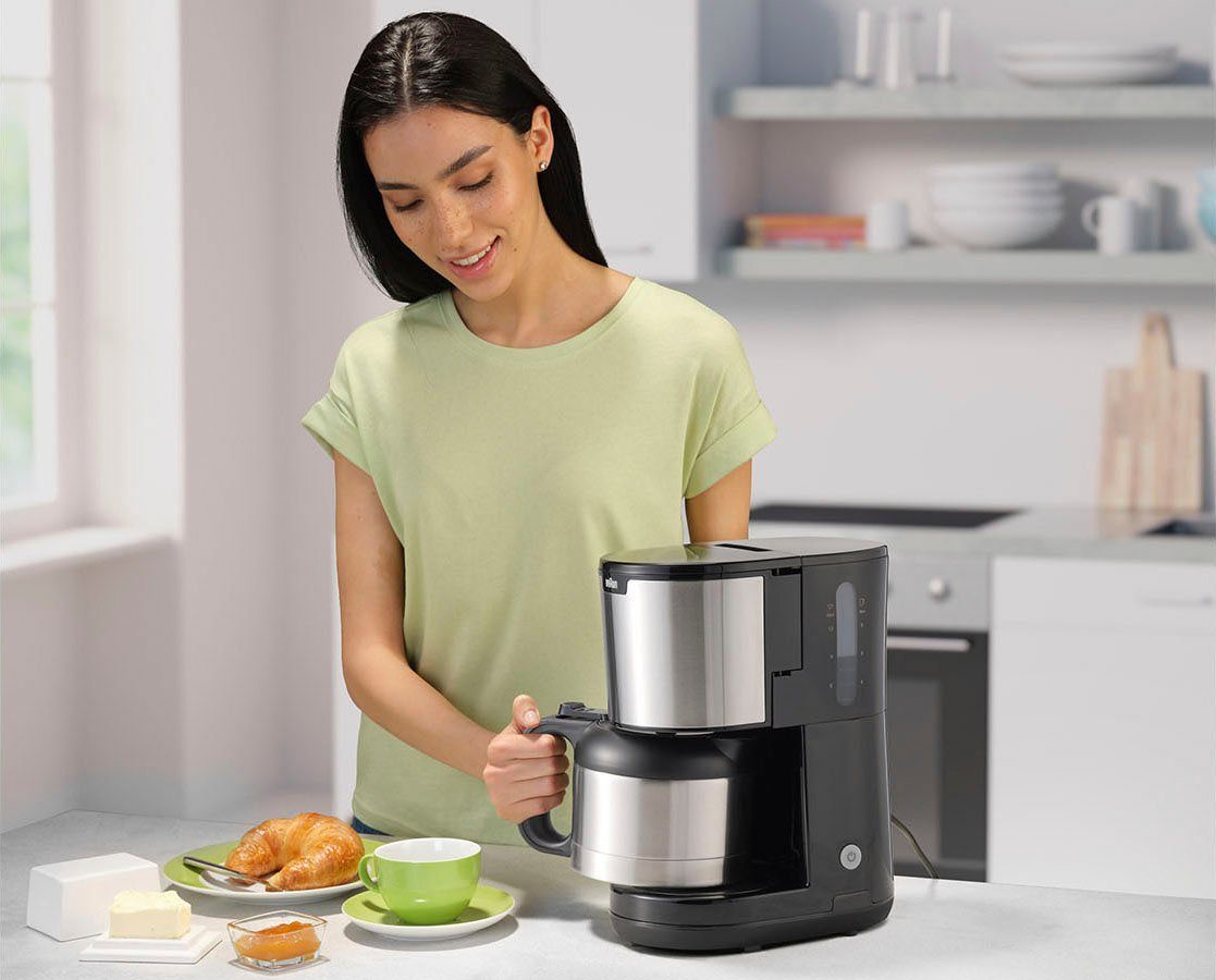 Braun Filterkaffeemaschine PurShine KF1505 BK, 1,2l Kaffeekanne, Papierfilter, Thermokanne schwarz