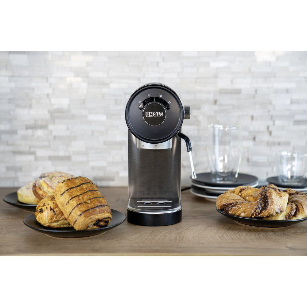 Unold Espressomaschine Unold Piccopresso Espressomaschine mit Siebträger Edelstahl, Schwarz 1